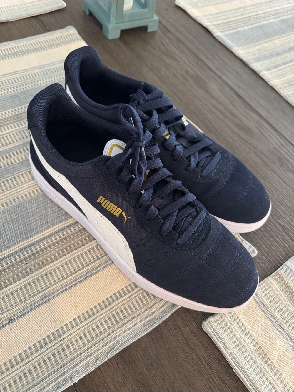 Puma Navy Suede Sneakers with White Formstrip and Gold Logo